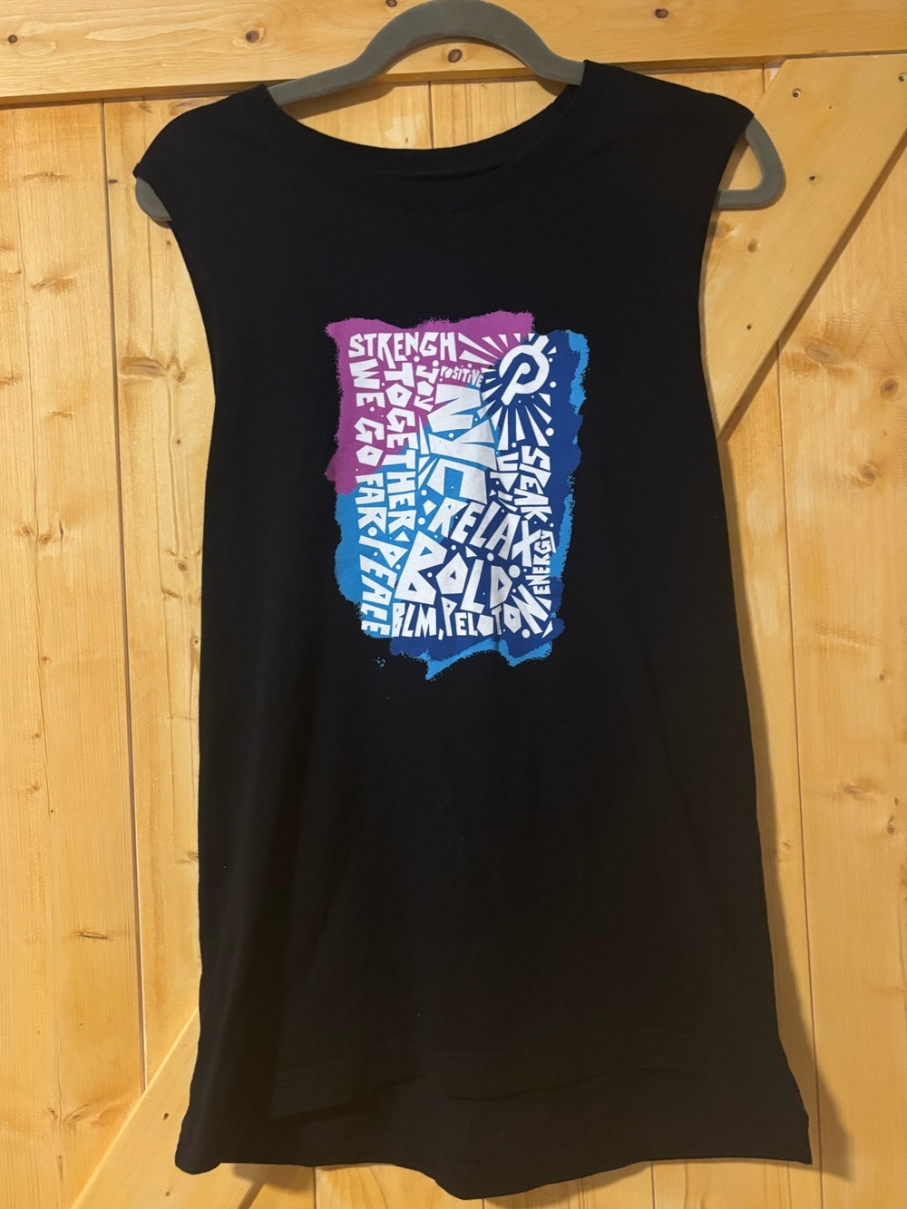 Peloton‎ NYC Graphic Muscle Tank Top Black Size M Words Print Activewear Unisex